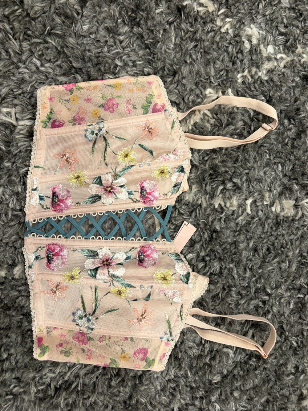 Victoria's Secret Pale Pink Floral Embroidered Bustier Bralette